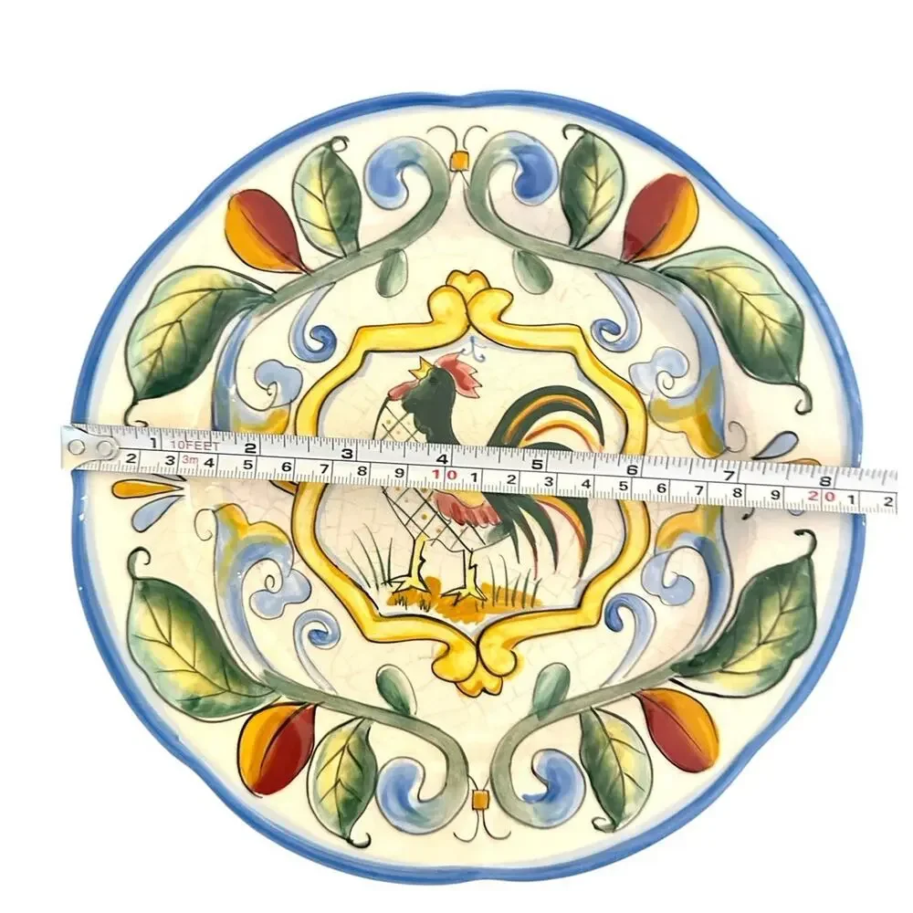 Set Of 2 Fitz & Floyd Ricamo Rooster Motif Salad Plates 8” Hand Painted